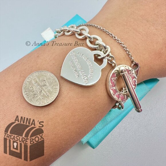 Tiffany & Co. 925 Silver MED RTT Heart Tag Toggle 8.5" Bracelet (pouch) - Picture 7 of 8